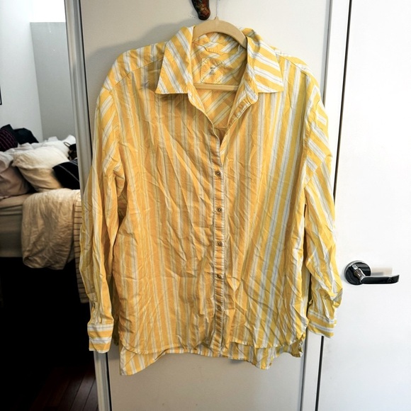 AERIE Good Day Yellow Striped Button Down Shirt. NWT - Picture 6 of 6